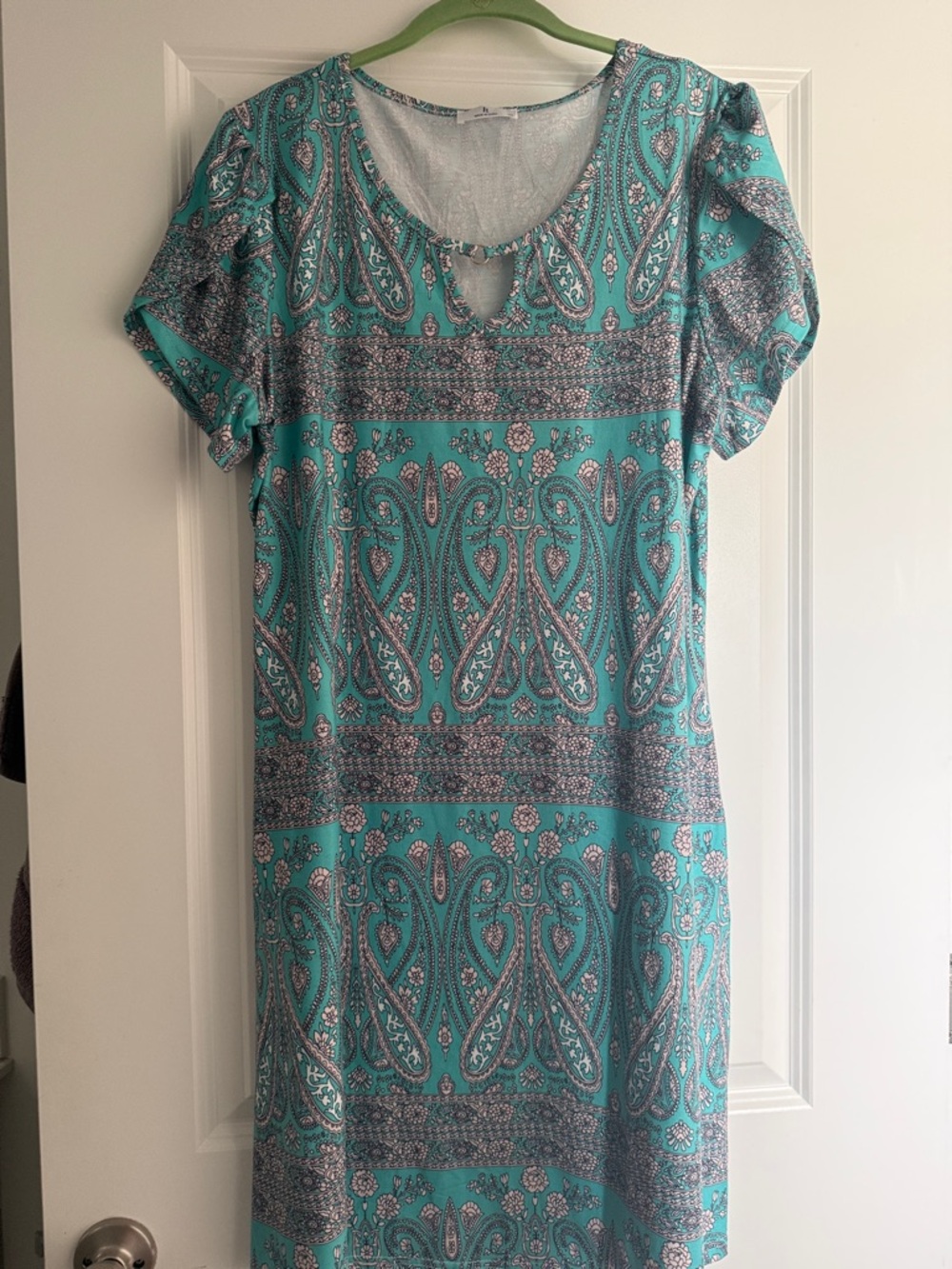 Turquoise Paisley Short Sleeve Dress - Women